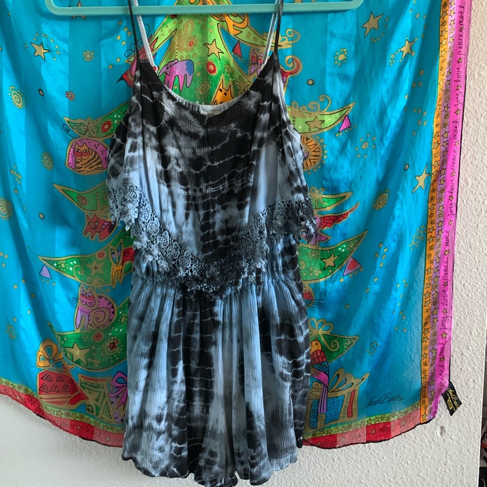 Blue tie-dyed romper